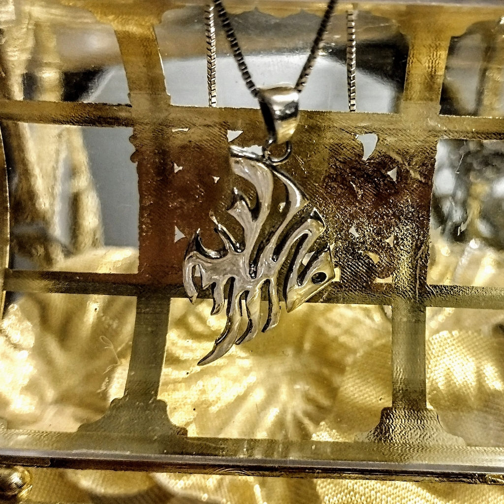 925 Sterling Silver Filigree Angel Fish Pendant